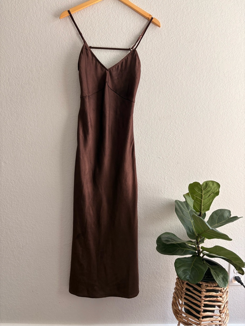 Intimately by Free People City Cool Midi Slip Dress in Chocolate Merlot SZ  XS